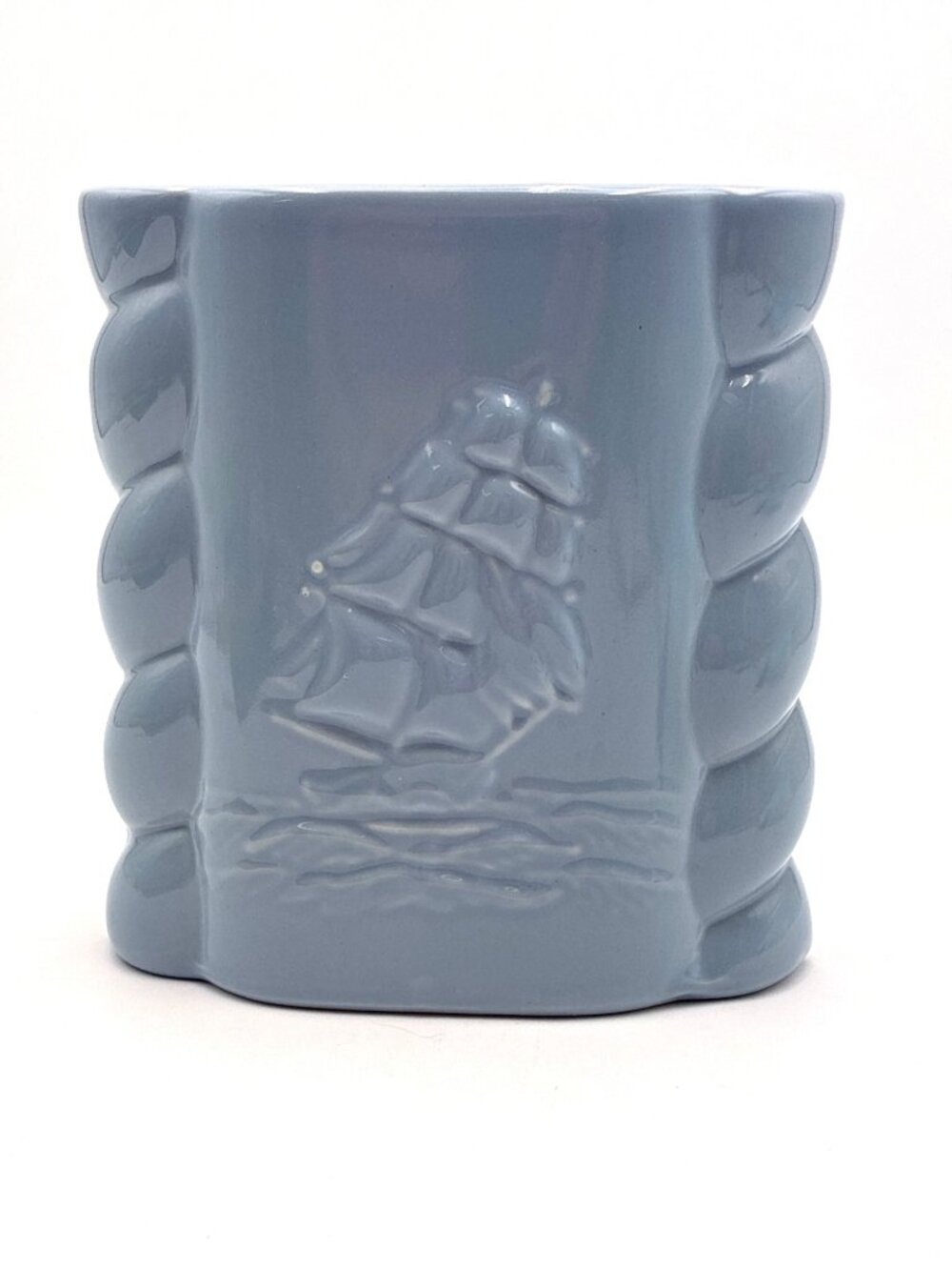 Abingdon Nautical Light Blue Clipper Ship Art Deco Ceramic Pottery Planter VTG